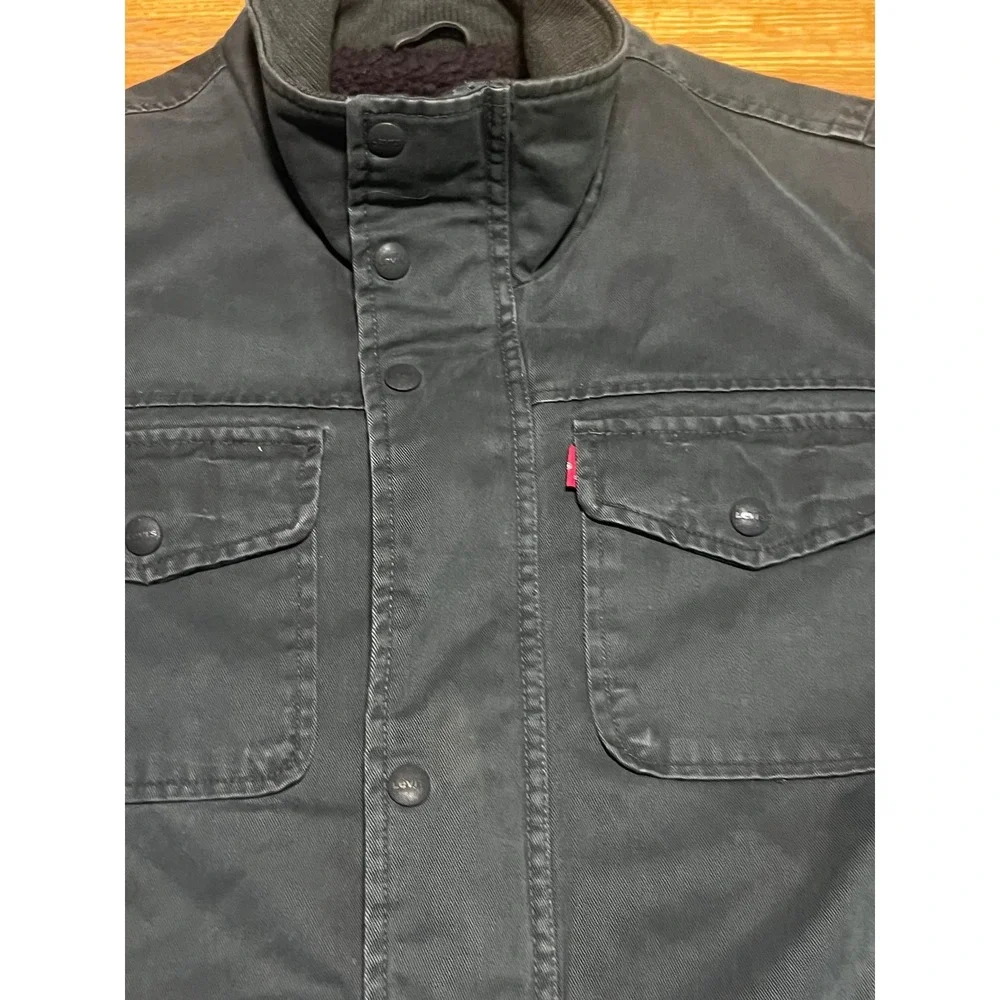 Levi's Men Med Charcoal‎ Sherpa Lined Field Cotton Canvas Military Coat Jacket